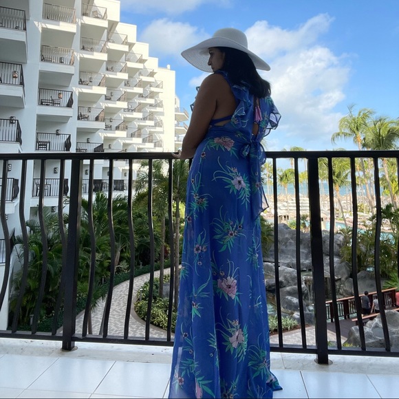 Blue ruffled floral dress/cover up - Picture 5 of 8